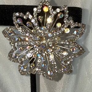 Vintage Aurora Borealis Flower Crystal Rhinestone Brooch Pin Statement Jewelry